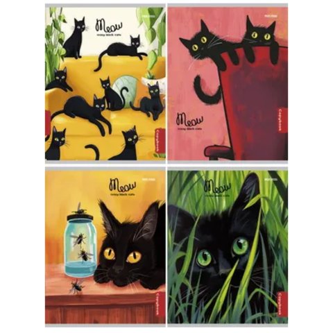 тетрадь 96 листов жизнь черных котиков клетка 8433