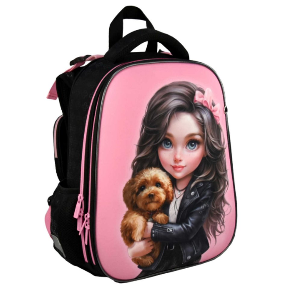 рюкзак для девочки формованный Брюнетка с собачкой 68240 т1