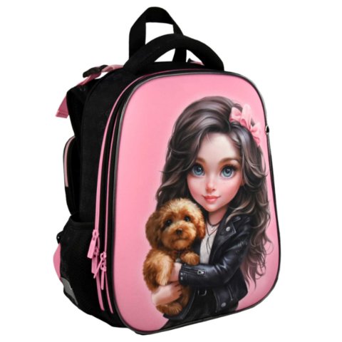 рюкзак для девочки формованный Брюнетка с собачкой 68240 т1