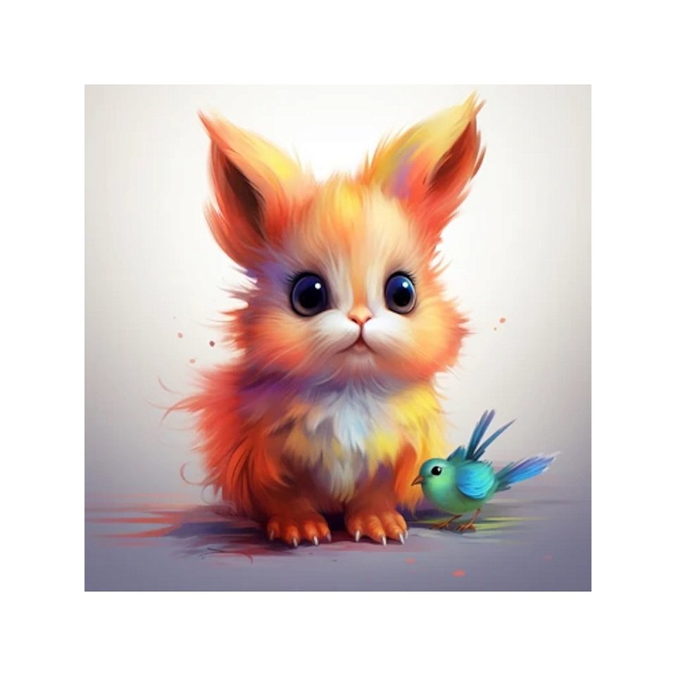 картина по номерам Крольчонок и птичка 30х30см х-6314