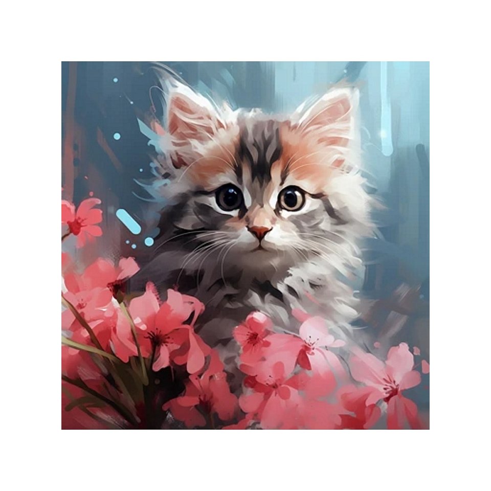картина по номерам Котенок в цветах 30х30см х-6331