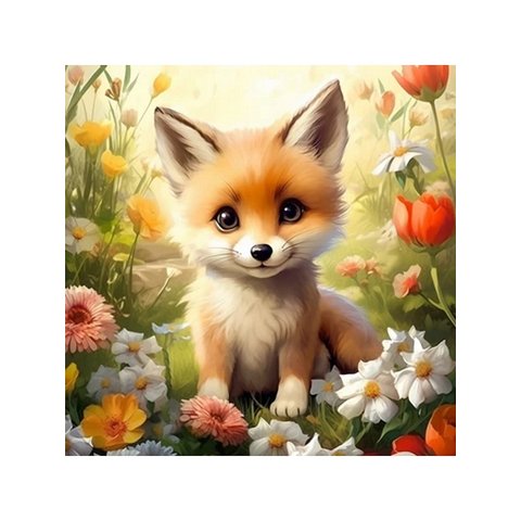 картина по номерам Лисенок в цветах 30х30см х-6336