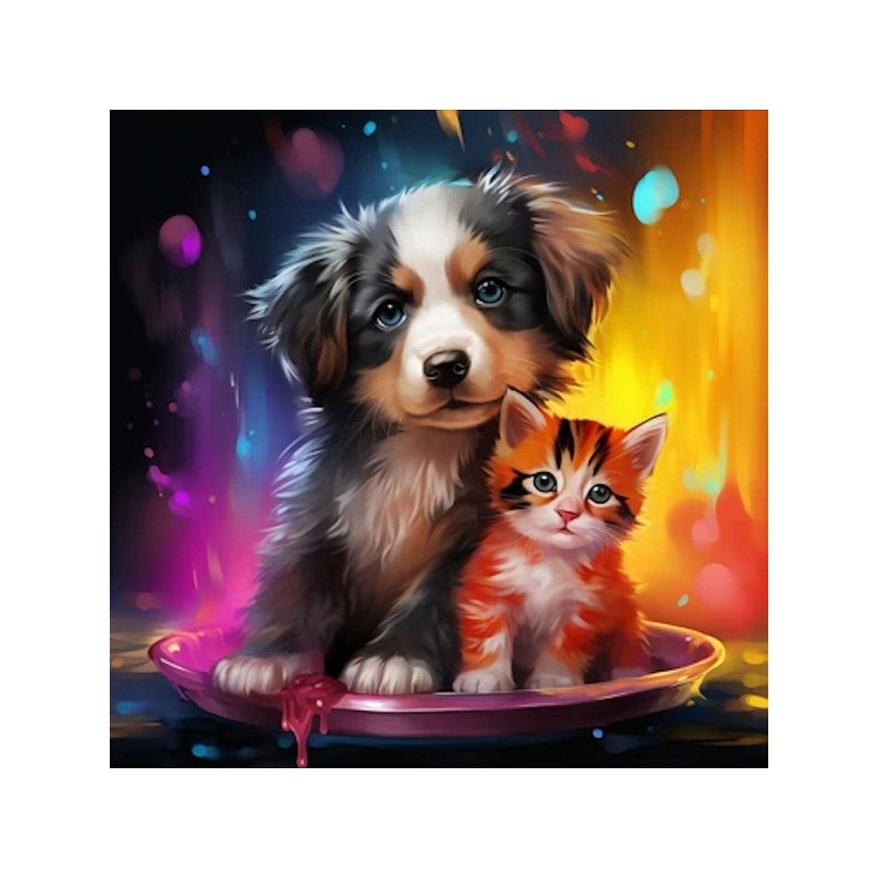 картина по номерам Щенок и котенок 30х30см х-6326