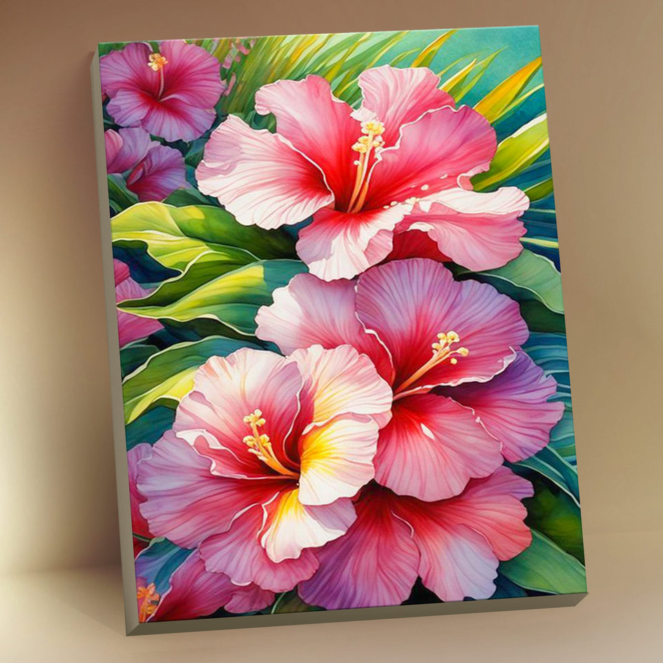 картина по номерам Корейский гибискус с поталью 15х20см kh1259p