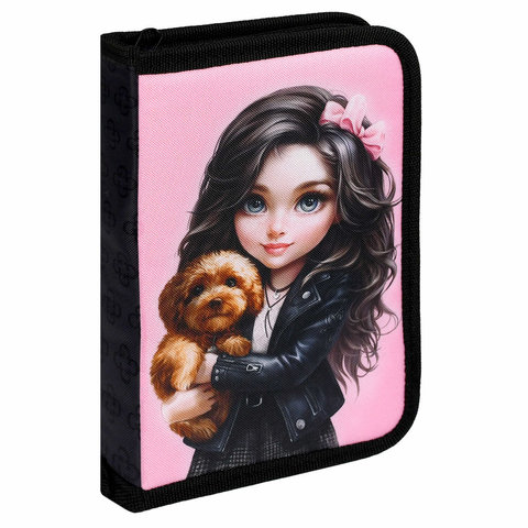 пенал брюнетка с собачкой с 2 планками 68898