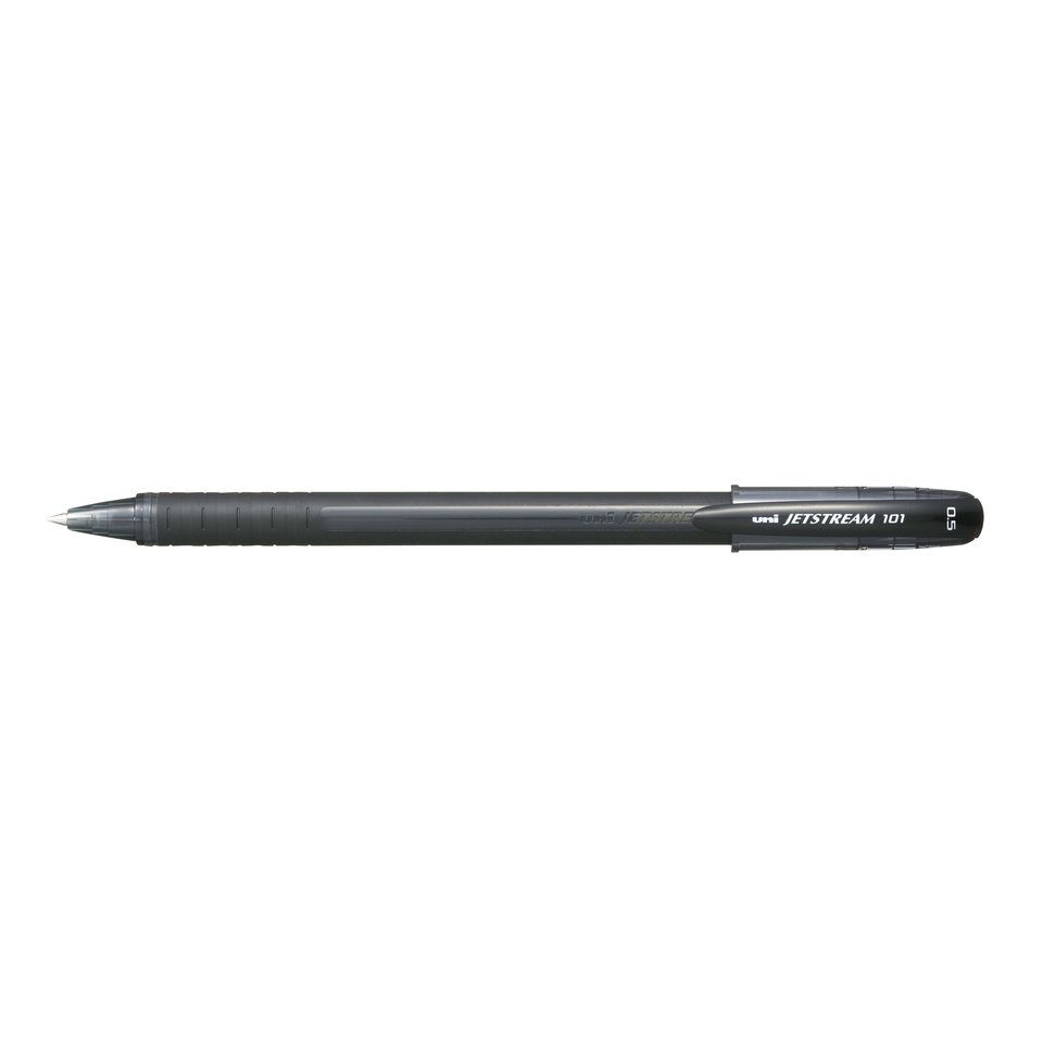 ручка шариковая UNI Mitsubishi Jetstream черная, тонированный обрезиненый корпус SX-101