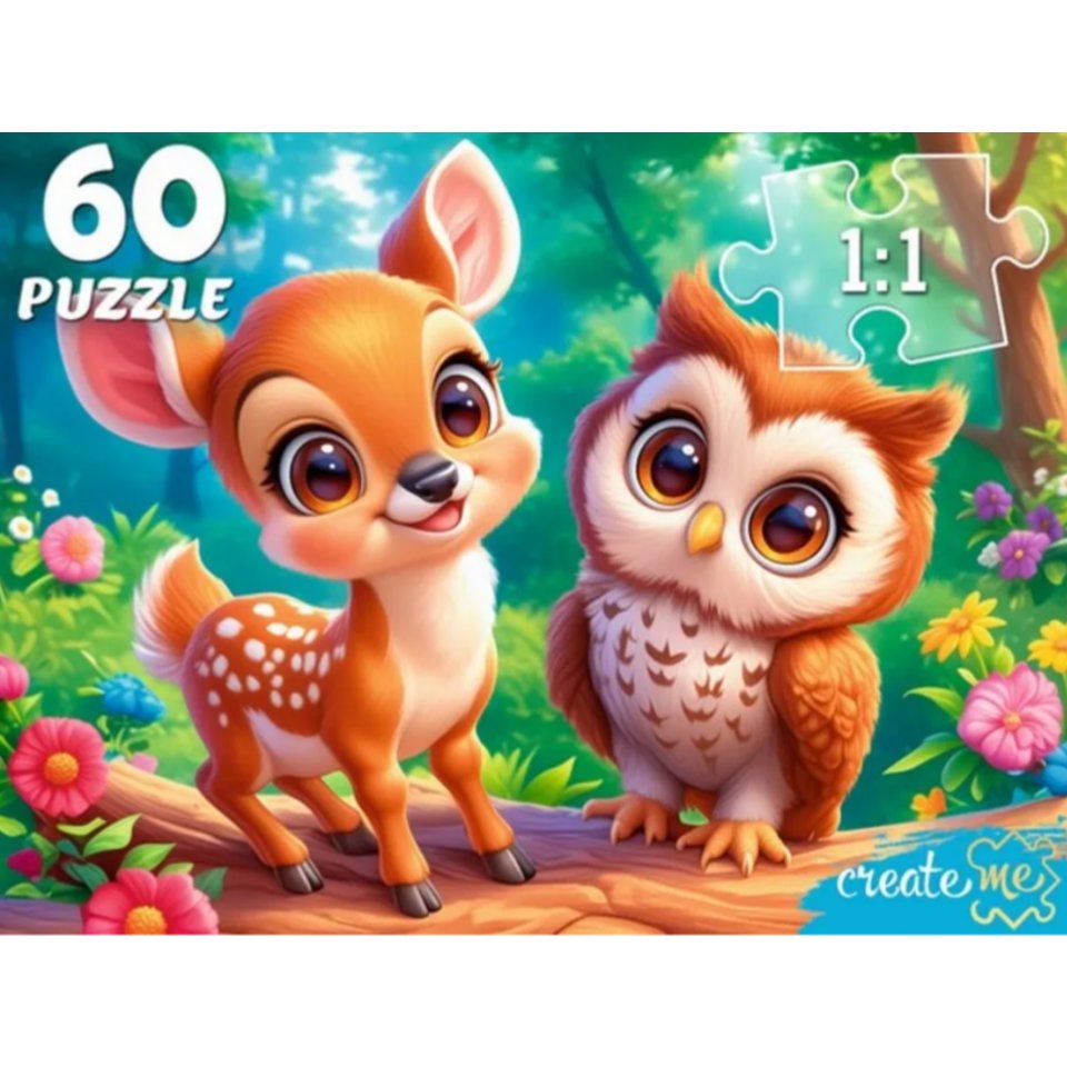 пазлы 60 Олененок и сова 5991