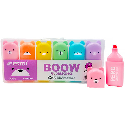 набор маркеров 6 цветов скошенный наконечник Мишки 5425229