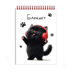 блокнот А6 80 листов Котенок в наушниках 70972