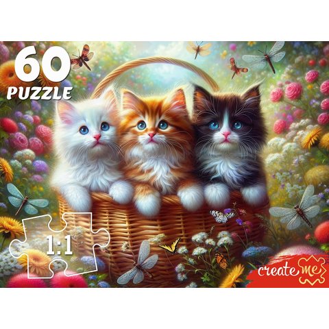 пазлы 60 Три котенка в корзине 4531