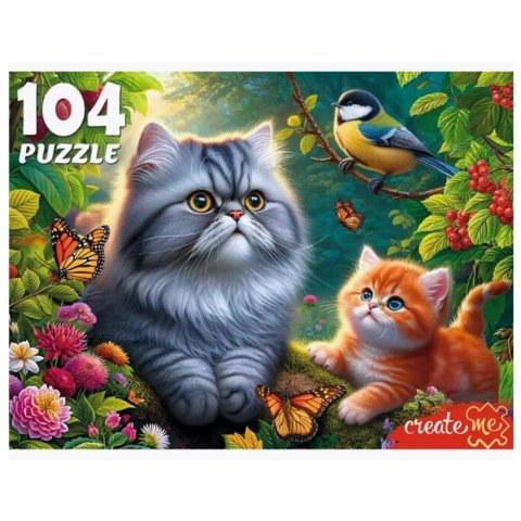 пазлы 104 Котики с синицей 7603