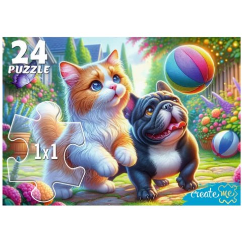 пазлы 24 макси Кот и щенок с мячом 0210