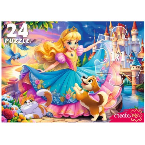 пазлы 24 макси Принцесса с кошкой и щенком 0212