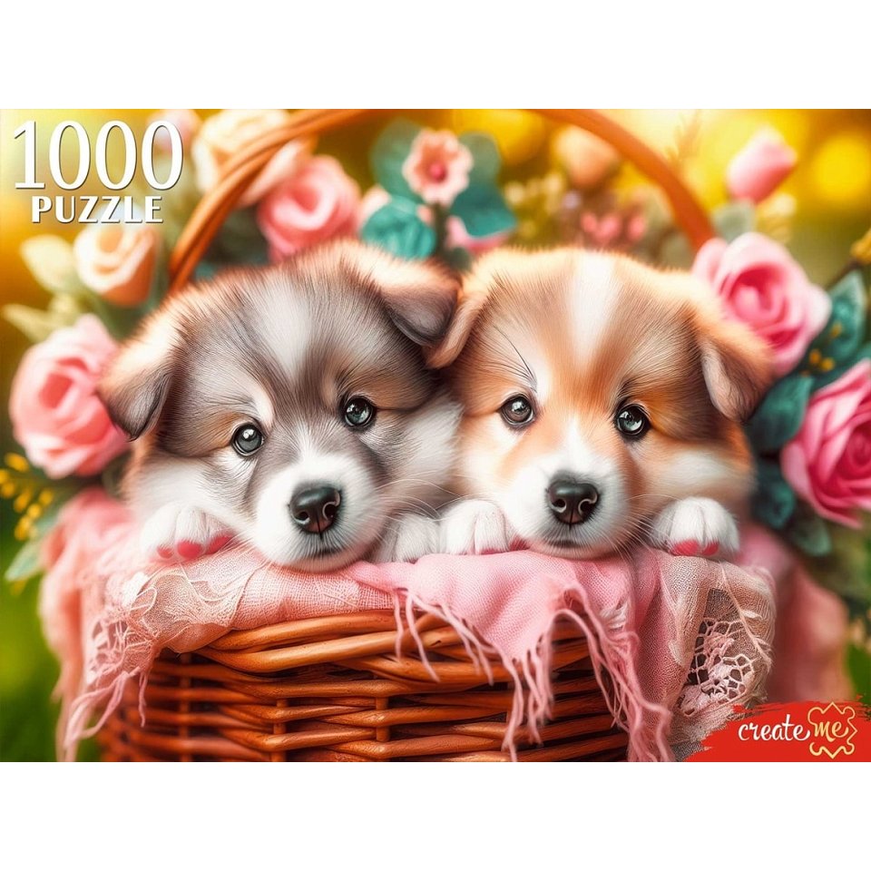 пазлы 1000 Два щенка в корзине 8277
