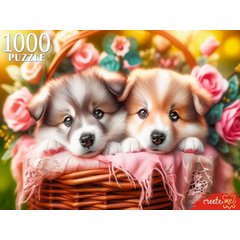 пазлы 1000 Два щенка в корзине 8277