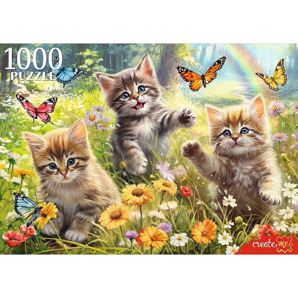 пазлы 1000 элементов Котята и бабочки 0198