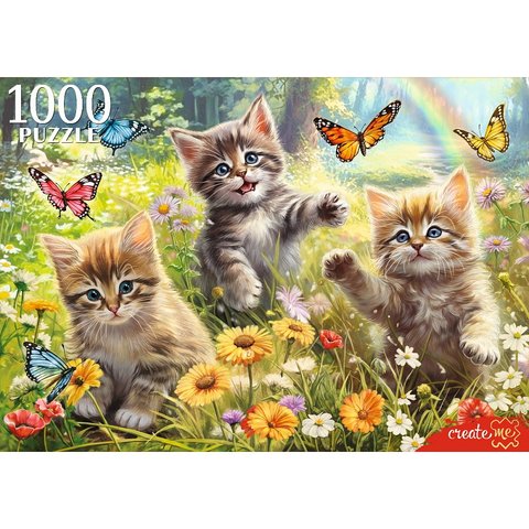 пазлы 1000 элементов Котята и бабочки 0198