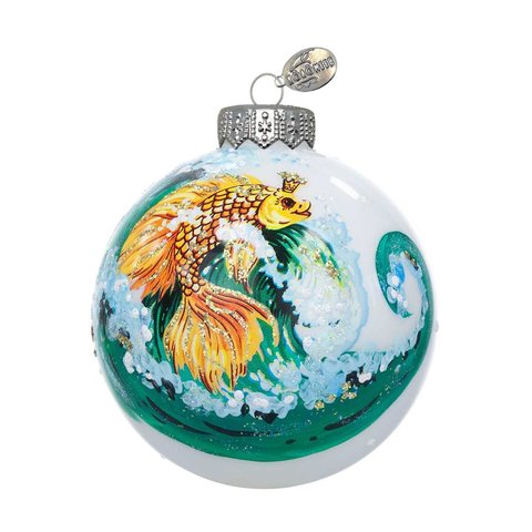 игрушка стеклянная шар Золотая рыбка 8см ку-80-244053
