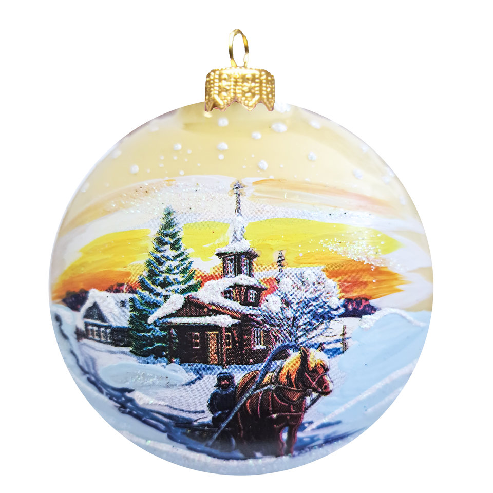 игрушка стеклянная шар Зима, крестьянин 8см ку-80-234128