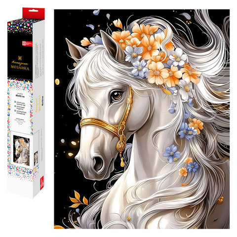 алмазная мозаика Лошадь в цветах 40х50см 70819