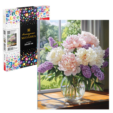 алмазная мозаика Сирень и пионы 20х25см 70837