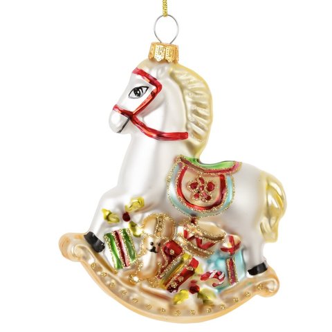 игрушка стеклянная 2026 лошадка-качалка 11см 824679