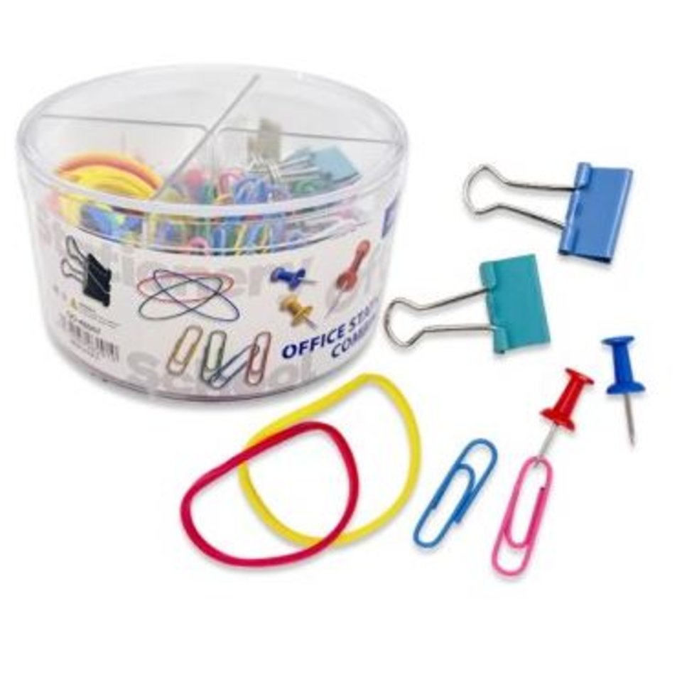 набор канцелярский 196 пр скрепки/резинки/зажимы/кнопки qd-48007