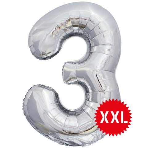 шар фольгированный Цифра 3 xxl серебро 131143