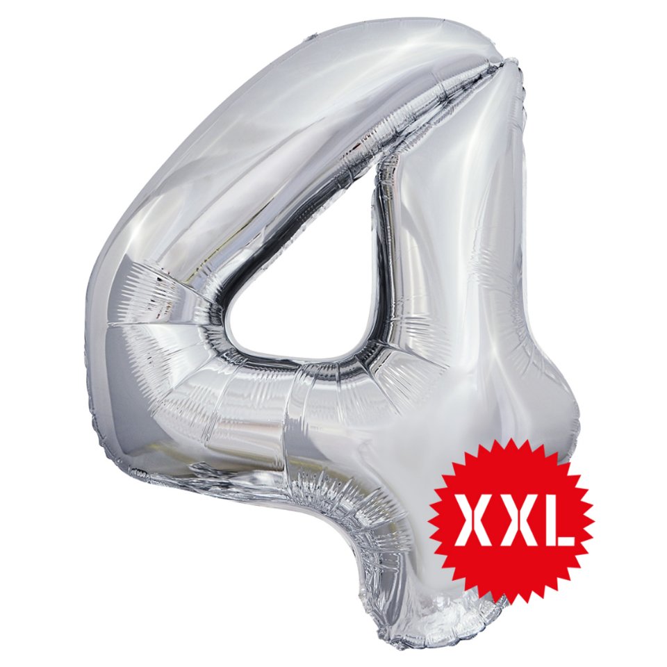 шар фольгированный Цифра 4 xxl серебро 131144