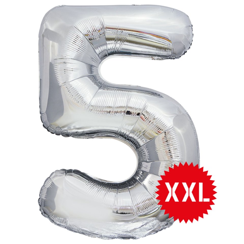шар фольгированный Цифра 5 xxl серебро 131145