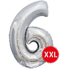 шар фольгированный Цифра 6 xxl серебро 131146