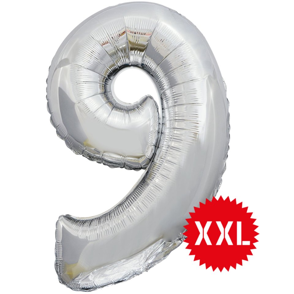 шар фольгированный Цифра 9 xxl серебро 131149