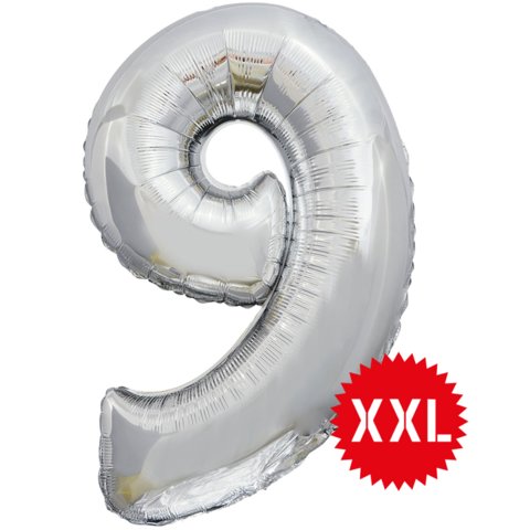 шар фольгированный Цифра 9 xxl серебро 131149