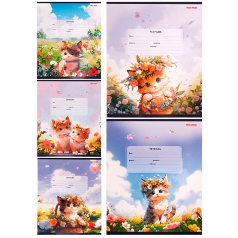 тетрадь 12л Кошечки с цветами линия 5791