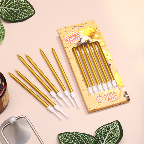 свечи для торта Шайн золотые с подставками 6шт 7582965