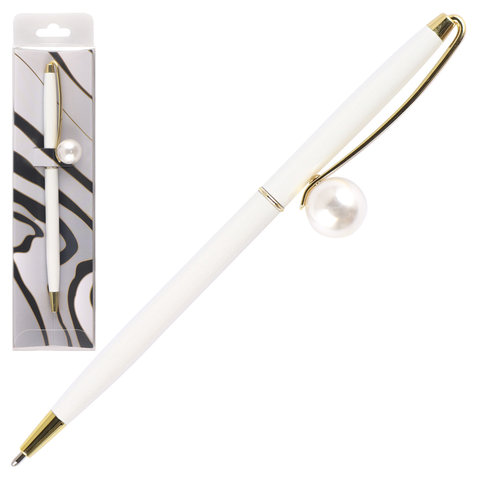 ручка подарочная Жемчуг белый/серебро пластиковый корпус футляр 232046