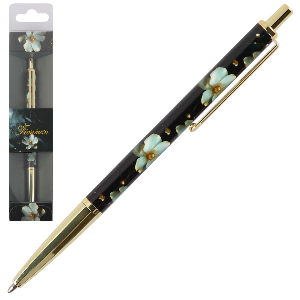 ручка подарочная Анемон черный/золото пластиковый корус футляр 253078