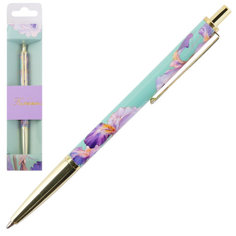 ручка подарочная Ирисы мятный/золото пластиковый корпус футляр 253074
