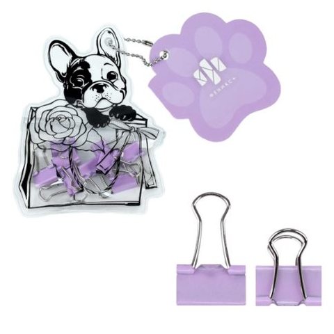 набор канцелярский зажимы 15х25мм фиолетовый Милый мопс 71502