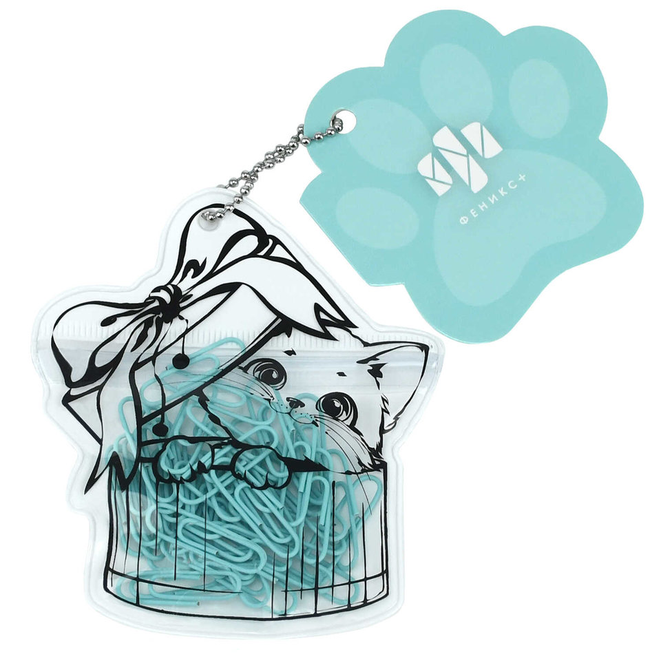 набор канцелярский скрепки 28мм мятный Котенок в коробке 71496