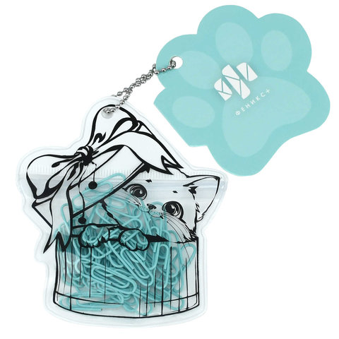 набор канцелярский скрепки 28мм мятный Котенок в коробке 71496