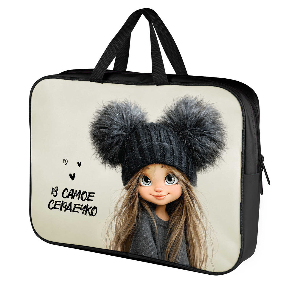 папка с ручками Девчонка в шапке текстиль 72394