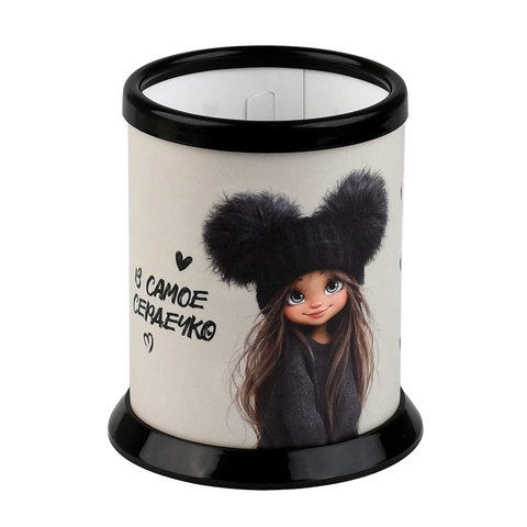 стакан для ручек пластиковый детский Девчонка в шапке 73293