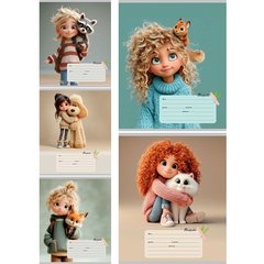 тетрадь 12л Девочки со зверушками клетка 0825