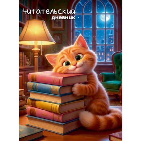 читательский дневник 24л Котик с книгами А5 0606