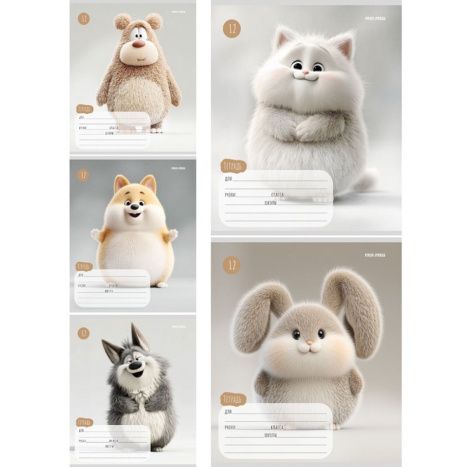 тетрадь 12л Милые пушистики клетка 0805