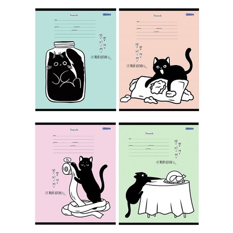 тетрадь 12л Озорной черный кот косая 4158