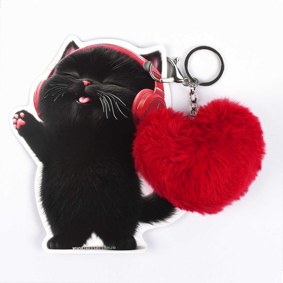 брелок Котенок в наушниках красный 71698