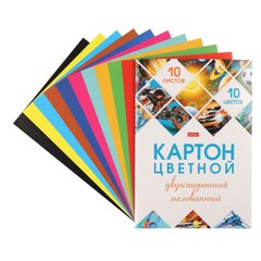 набор цветного картона 10ц 10л мелованный 2ст папка Мозаика 25049 095586