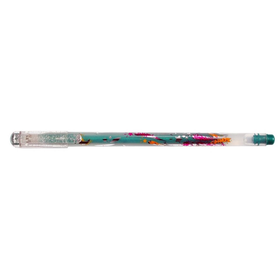 ручка гелевая CROWN 1мм с блестками (Люрекс) MTJ500GLD светло-зеленая